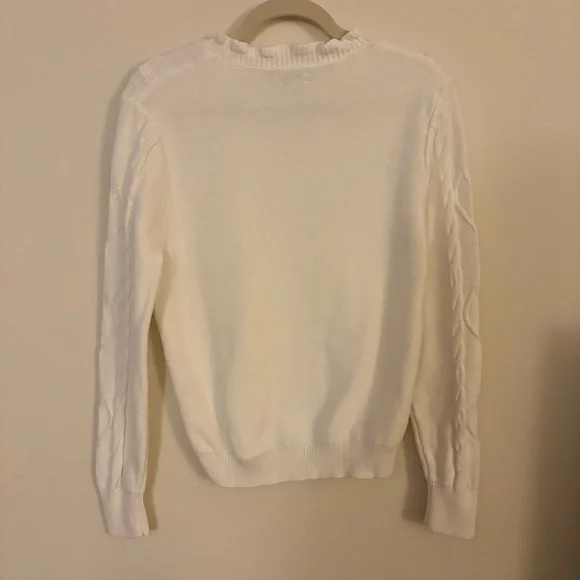 J. Crew cable knit heart sweater 100% cotton white crewneck size M - Picture 6 of 15